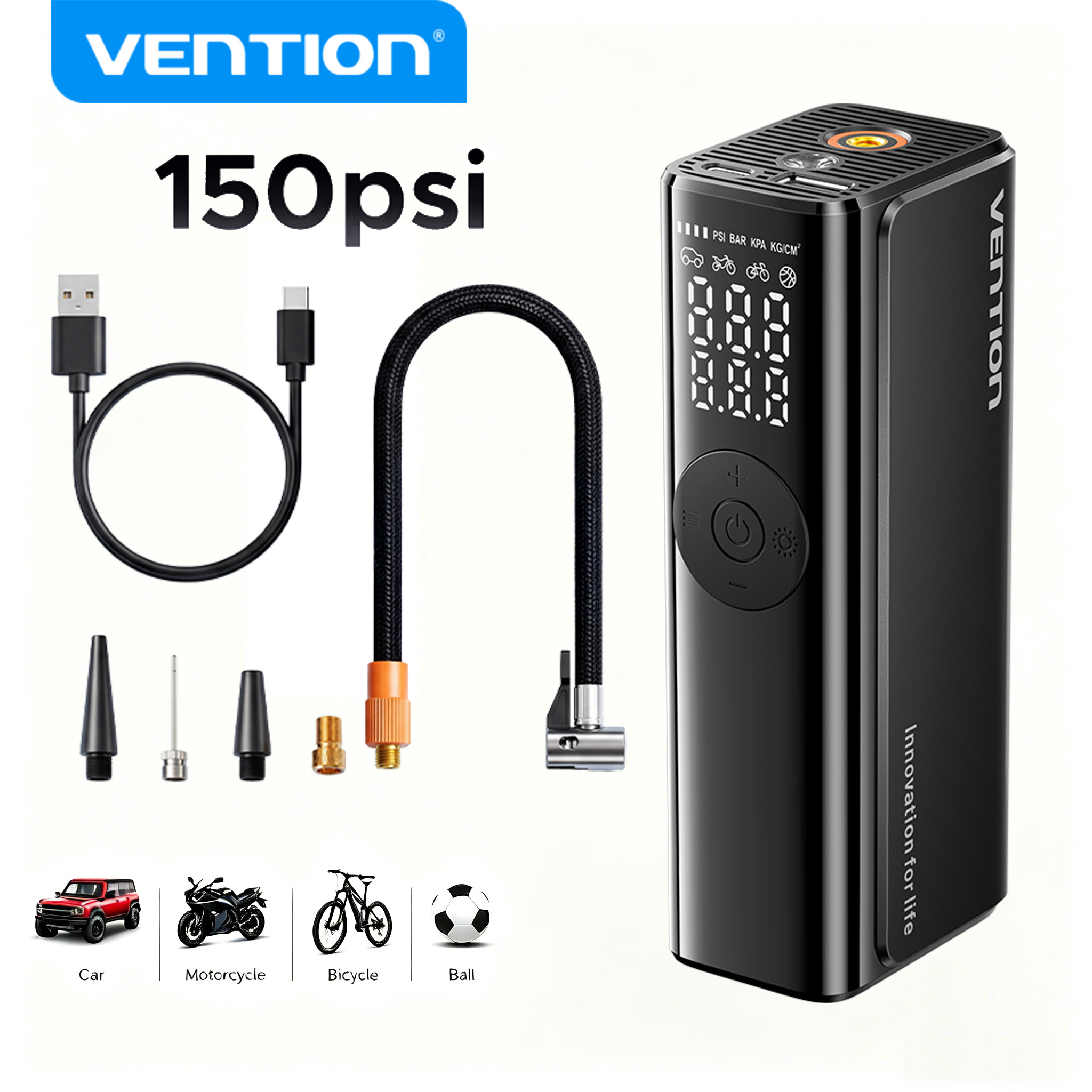 Car Portable Tire Inflator - Vention Araba Hava Pompası 5200Mah Taşınabilir