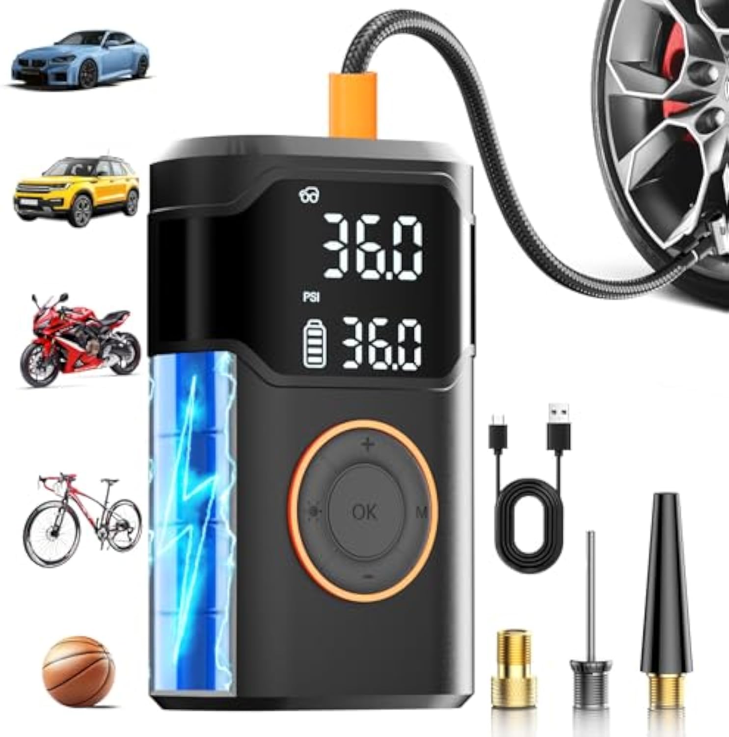 Car Portable Tire Inflator - Otomatik Şarj Edilebilir Elektrikli Mini Dijital