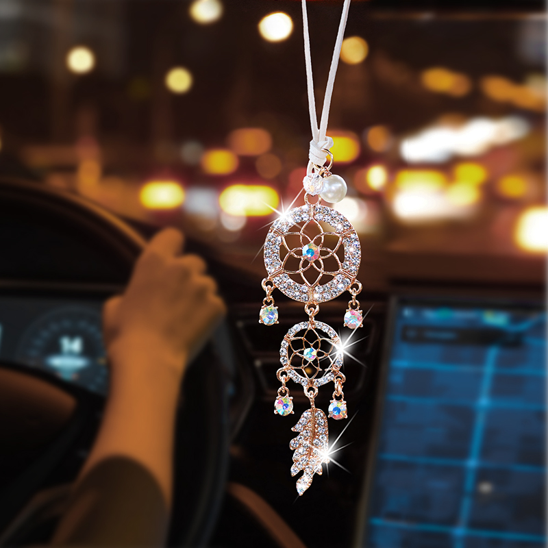 Car Accessories Evil Eye - Elmas İşlemeli Çiçek Şeklinde Rüya Yakalayıcısı