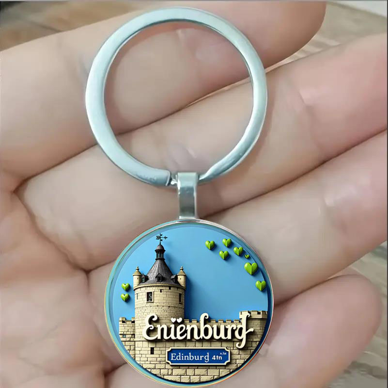 Car Accessories Edinburgh - Yuvarlak anahtarlık, ortaçağ tarzı Edinburg Kalesi